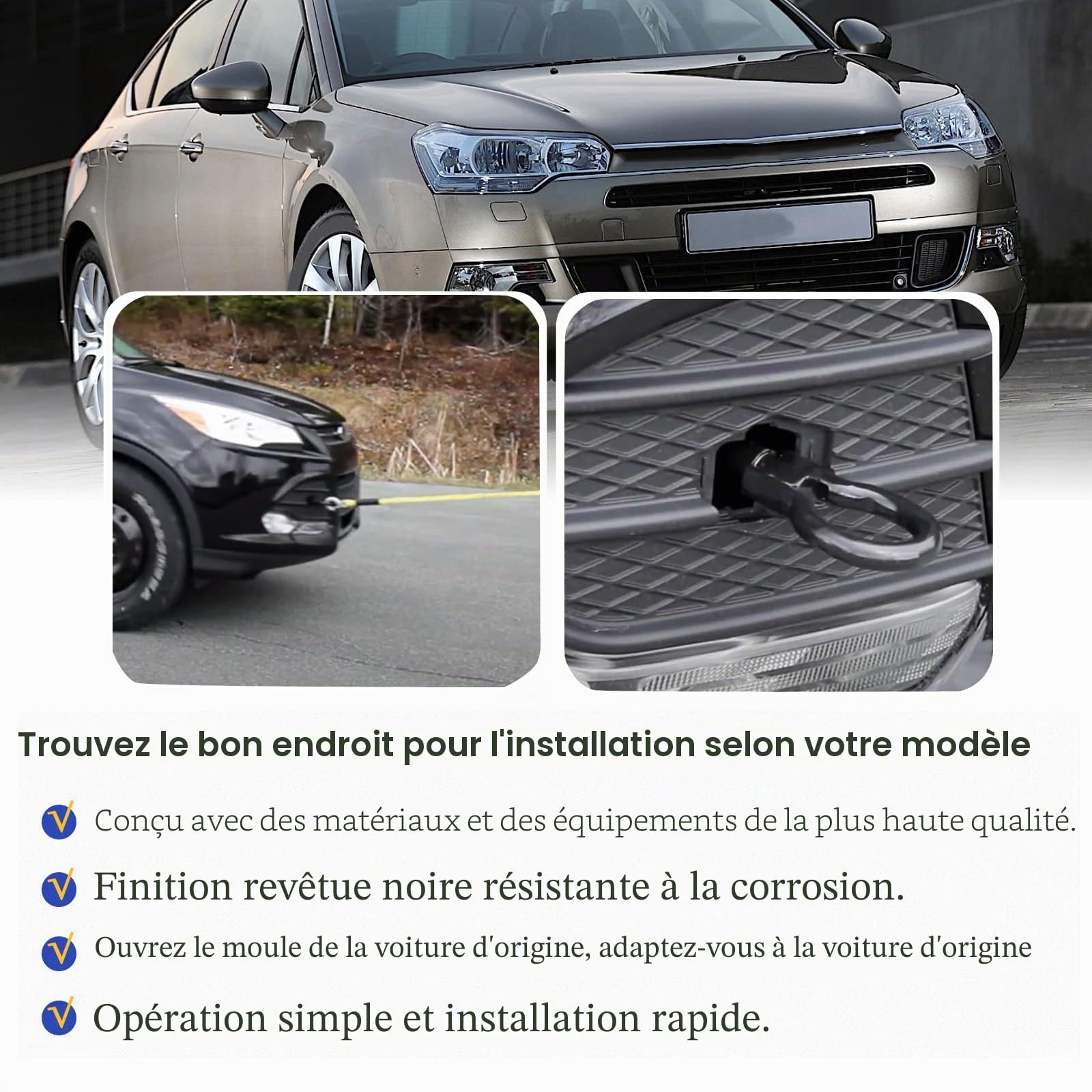 Anneau de remorquage 674414 - en Alliage d'acier - pour Citroën C2 C3 C4 C5 C8 Dispatch Jumpy Saxo