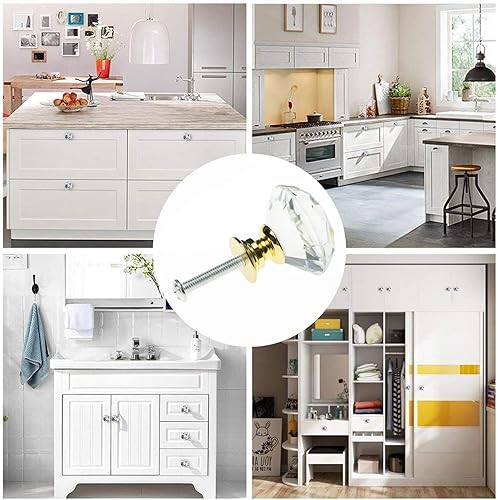 Miniatura 5 de Juego de 12 pomos de cristal con forma de diamante de 1.57pulgadas (40 mm) para cajones y armarios (12 unidades, dorado)