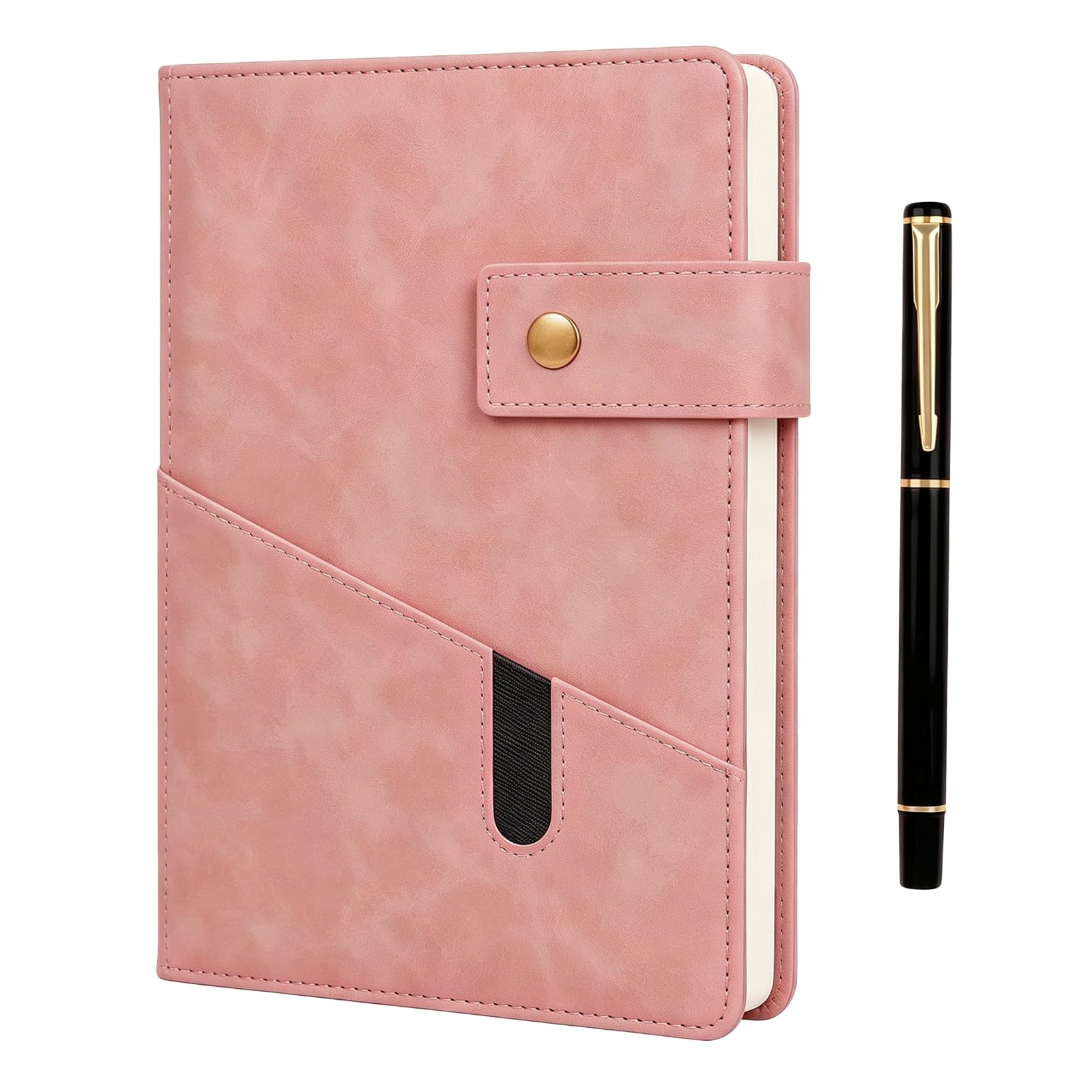 Notebook and Pen Set, A5 Lined Leather Journal Notebook, 200 Pages 100 Gsm Thick Ruled Paper, Personal Organiser Leather Journal, A5 Diary for Men Women School, Travel, Business, Work, Writing (Pink)