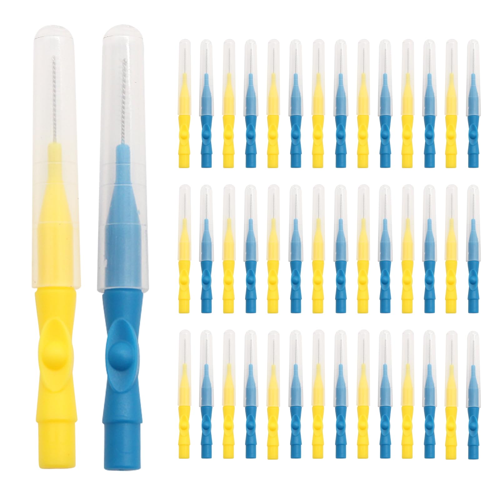 40PCS Interdental Brushes - 0.8mm Ultra Fine Dental Brushes for Braces & Orthodontic Care, Plaque Removal Tool with Protective Cap (20 Yellow + 20 Blue)