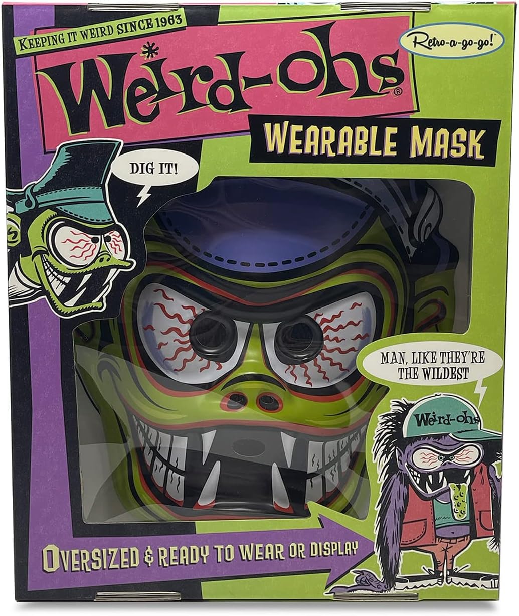 Retro-a-go-go! Weird-Ohs Wearable Mask by Retro-a-go-go, Adult Costume or Wall Décor Art, Davey, Mean Green, 13” x 10.25”(WEAWODMG)