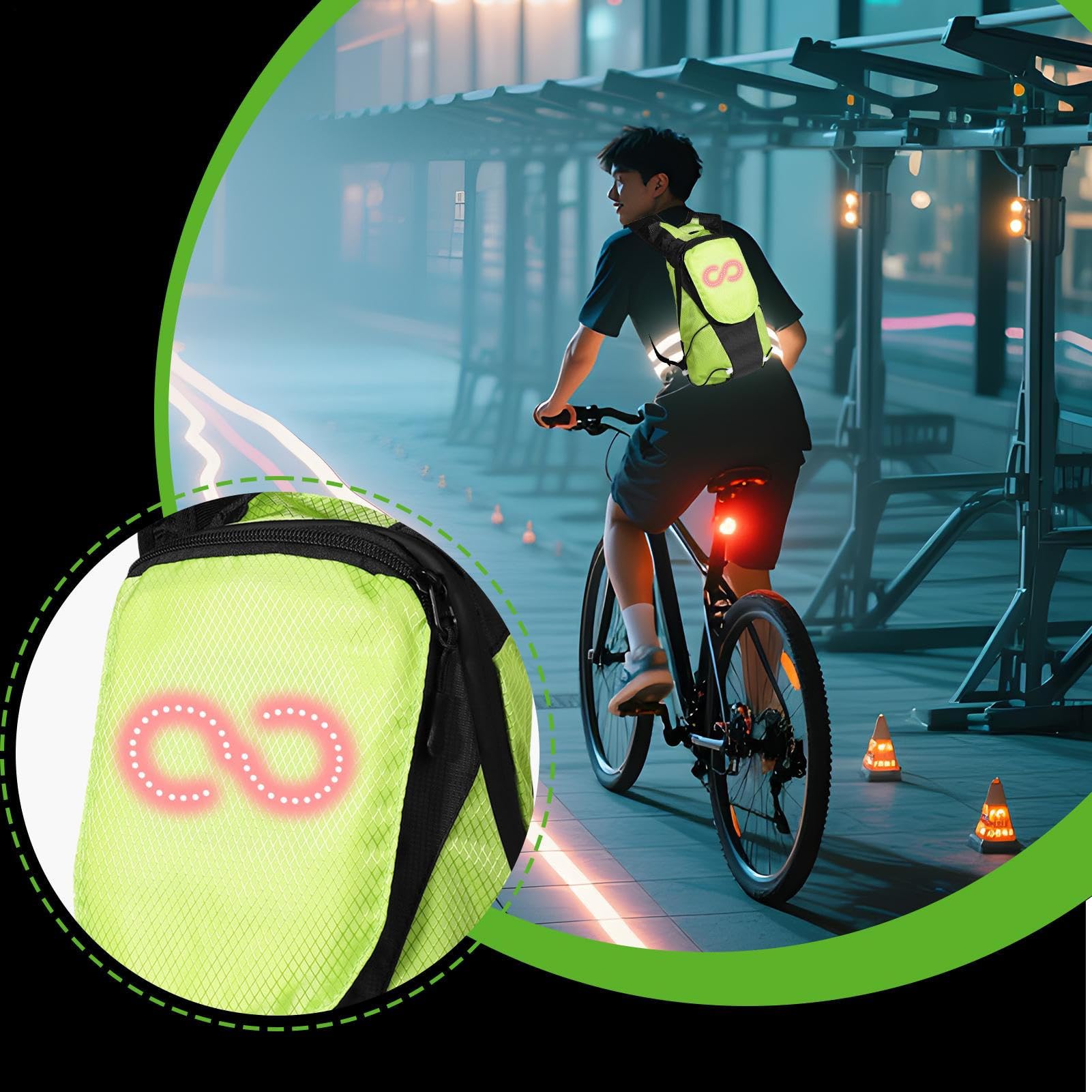 LED-Rucksack – 45,7 x 30,5 cm wasserdichtes Polyester, marineblau, beleuchtete Fahrradtasche, reflektierendes Gurtsystem, gepolstertes Staufach, leichtes ergonomisches Design mit integriertem