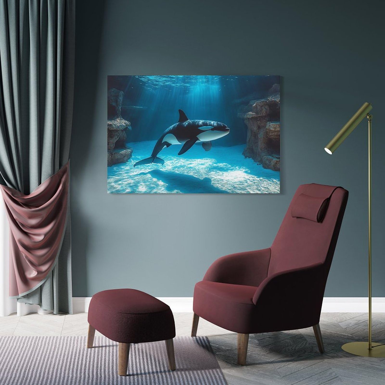 Junmoney Orca Underwater Home Decor Wall Art, 24x36inch(60x90cm), for Wall Displays, Bedrooms Or Room Updates, Ideal for Building A Coordinated Art Wall