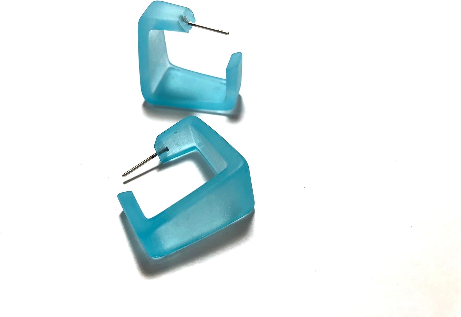 Turquoise Frosted Wide Cubist Hoop Earrings - WCUB-TQ-2