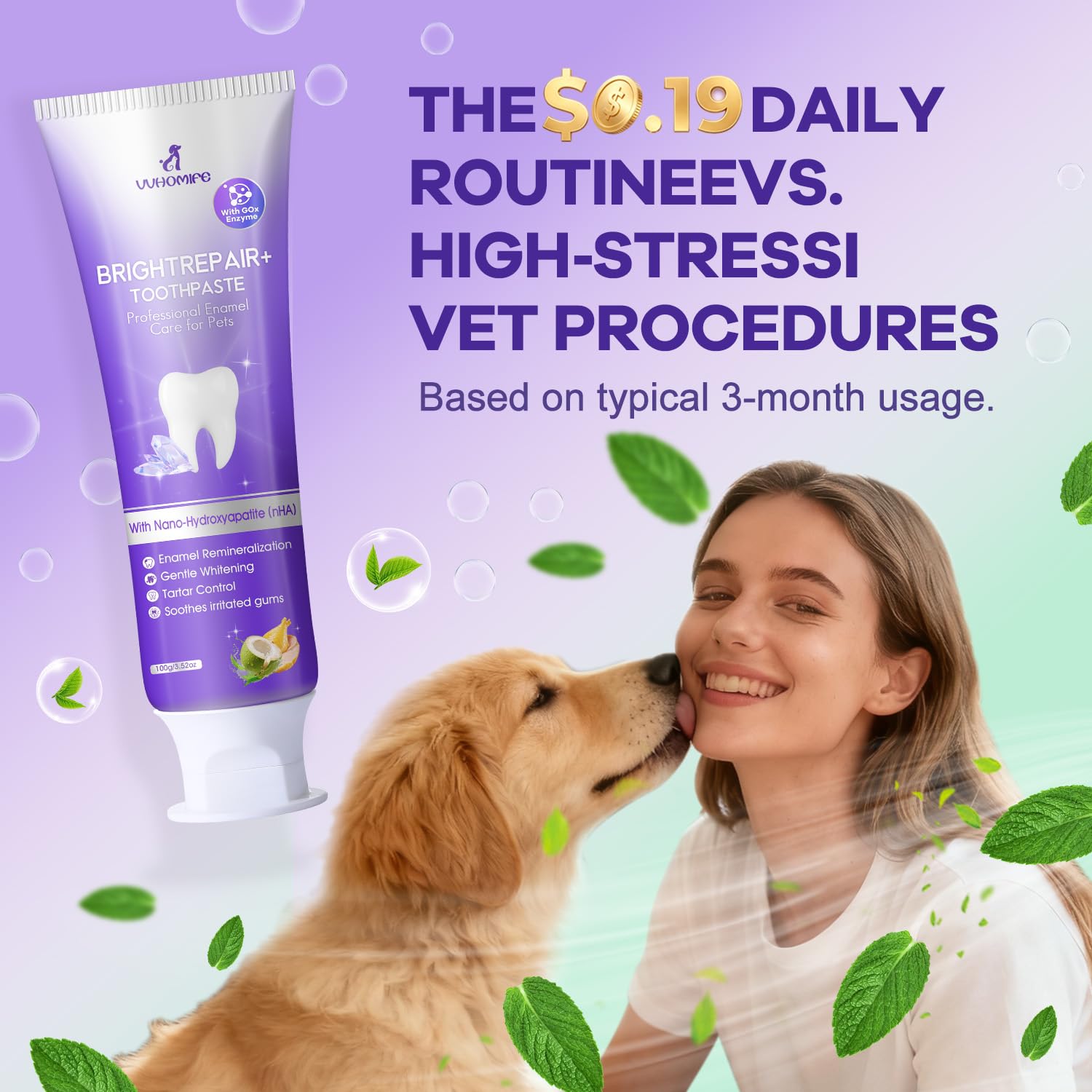 Enzymatic Dog & Cat Toothpaste with Nano-Hydroxyapatite (nHA) – Remineralizing, Plaque & Tartar Control, Fresh Breath – Fluoride-Free, Xylitol-Free, Safe to Swallow – Mild Coconut Chicken 3.52oz - image 6