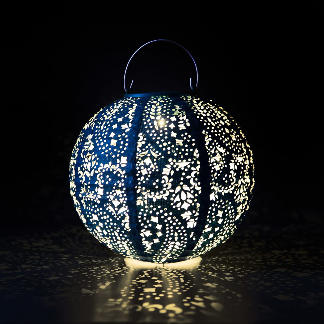 Talking Tables 2 x Navy Solar Lanterns for The Garden Décor, Patio | Boho Moroccan Outdoor Hanging Lights Battery Powered | Cast Shadow Patterns - Birthday for Her Made from Tyvek