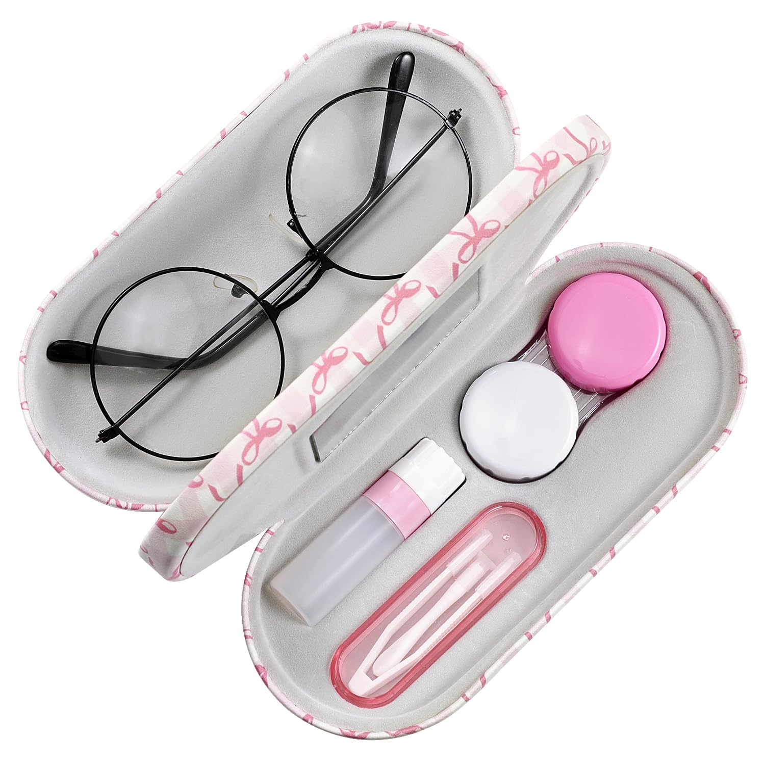 MoKo Double Eyeglass Case,Glasses and contact case 2 in 1 with Mirror