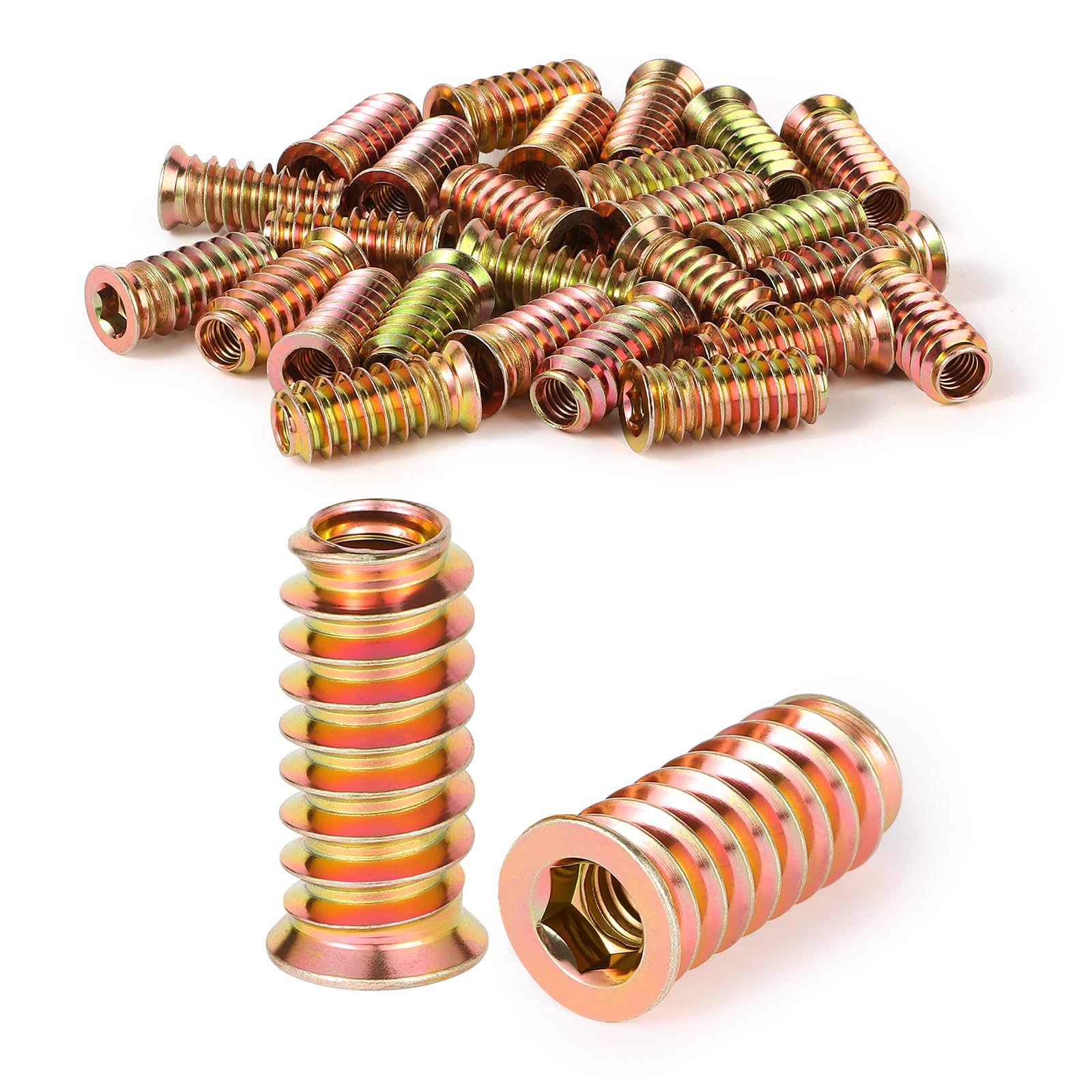 msymsyu 25 Pcs Threaded Inserts M6x10mm Insert Nuts Hex Drive Head Nuts Carbon Steel Threaded Inserts for Wooden for Various Wood Furniture Manufacturing and Assembly