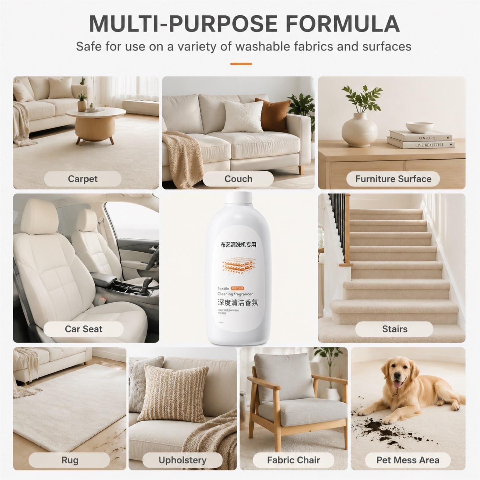 Compatible con UWANT Solución Limpiadora for Alfombras Portátil, 500mlX3, Fórmula Baja Espuma, Sin Residuos, Elimina Varias Manchas en Tejados del Hogar