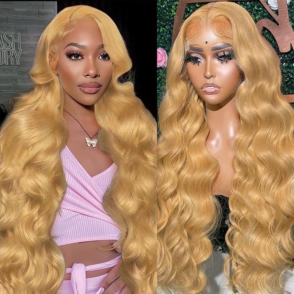 30 Inch Honey Blonde Wig Human Hair 200 Density Blonde Lace Front Wigs Human Hair Pre Plucked Body Wave 27# Colored 13x4 Glueless Honey Blonde HD Lace Front Wig Human