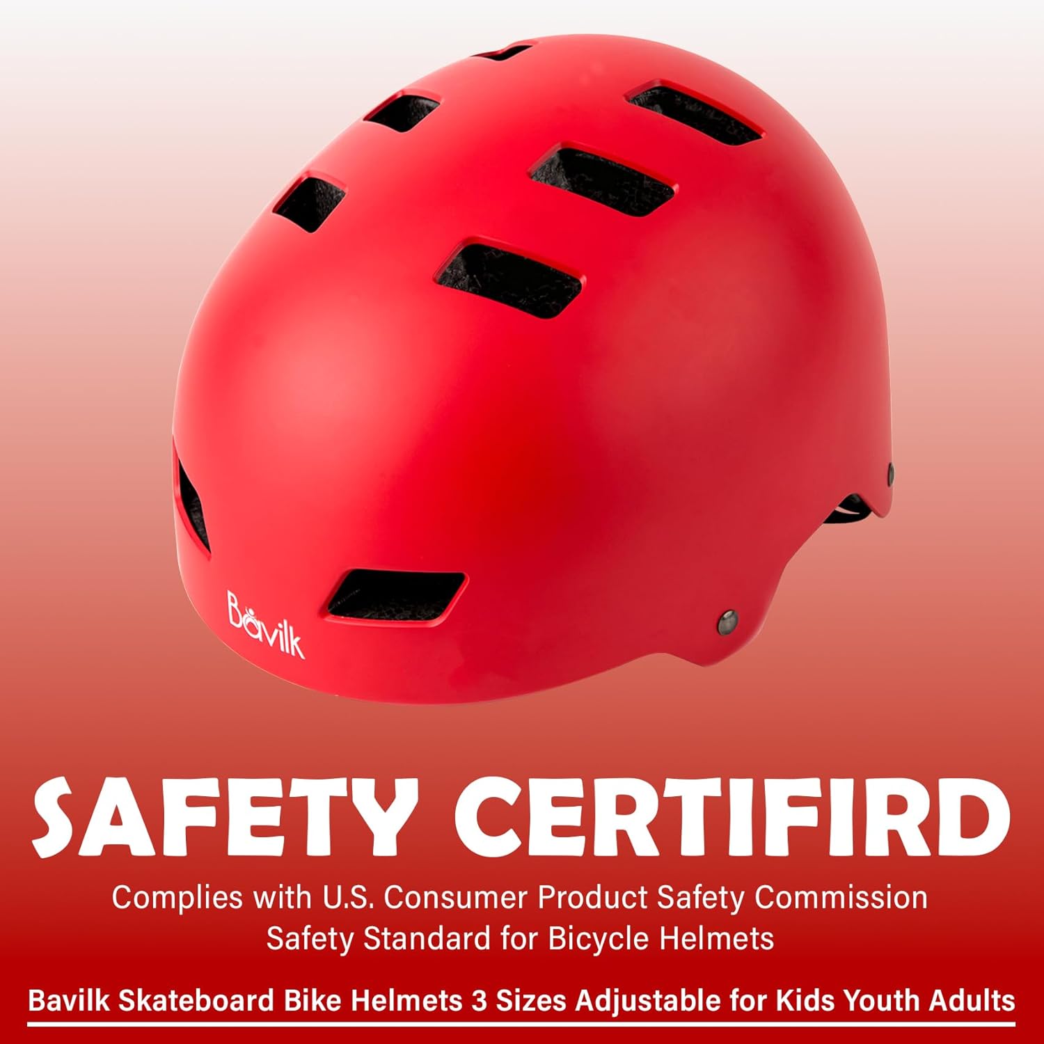 Bike Helmet 3 Sizes for Teenager Kids Youth Adults,Bavilk Skateboard Helmet Adjustable Multi-Sport Bicycle Cycling Scooter Roller Skate Inline Skating Rollerblading for Girls Boys Women Men Teen