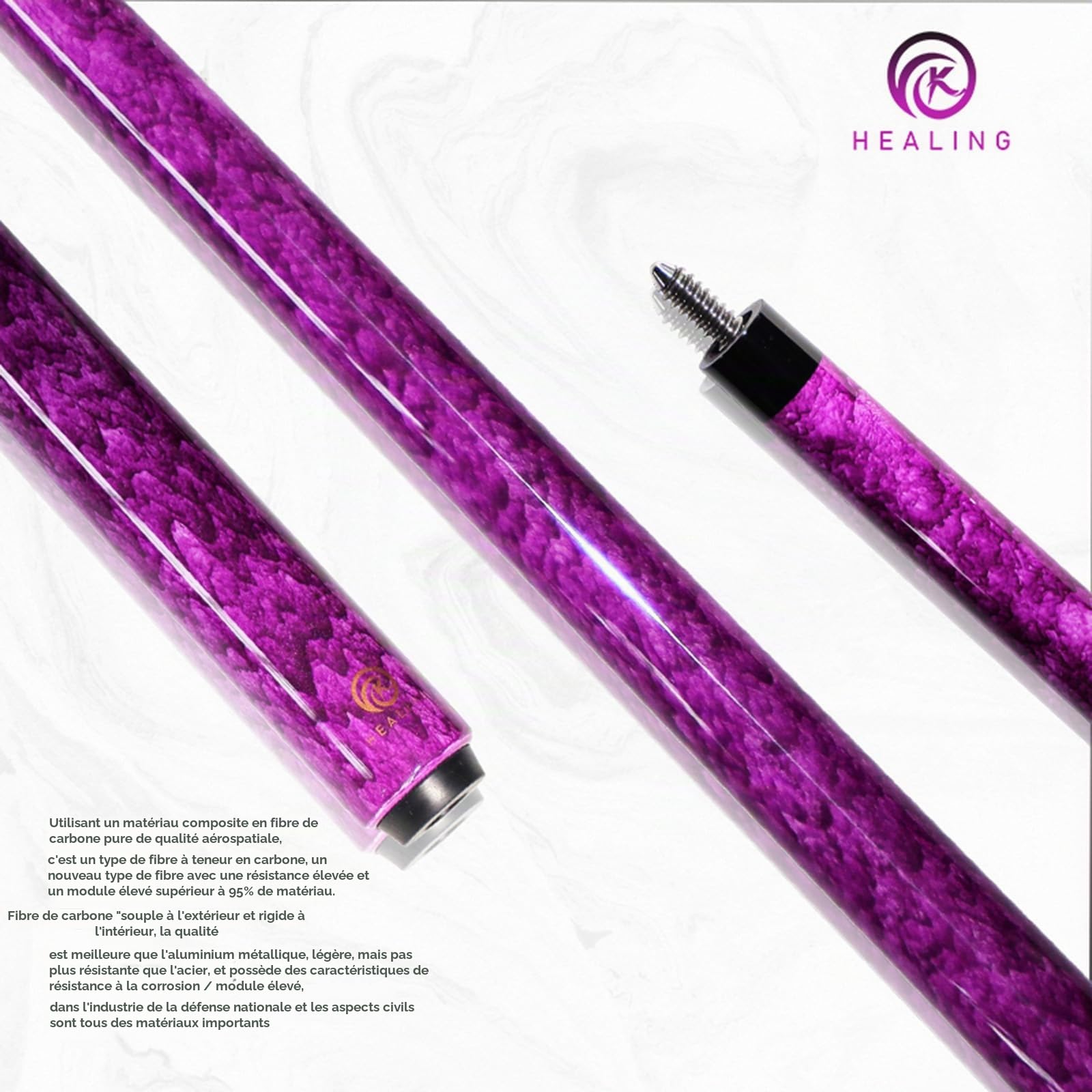 OKHEALING Queue de billard en fibre de carbone T700 XTC 12 mm, accessoire de billard fait main droite pour 8 balles/9 boules de 510 à 567 g