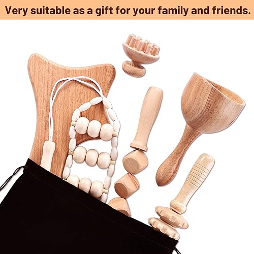 Miniatura 7 de Meifuly - 6 herramientas de masaje de terapia de madera, kit completo profesional de masajeador de madera para moldear el cuerpo, drenaje linfático,