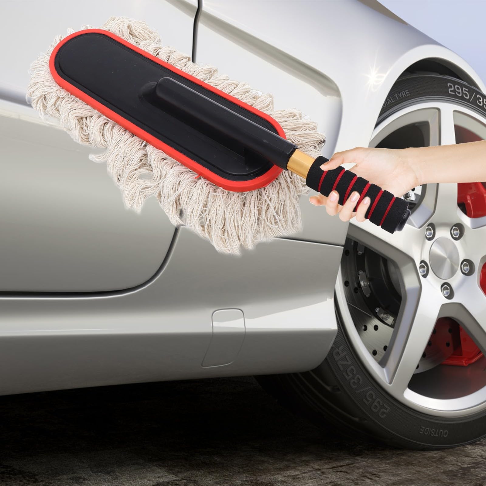 Auto Autostaubentfernungsbürste mit Einziehbarem Langem Griff aus Silikon und Aluminiumlegierung Flexible Autoreinigungsbürste für Outdoor und Motorradpflege