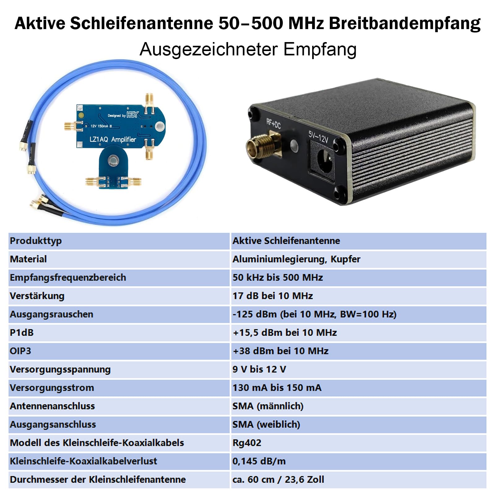 AURSINC Portable Active Loop Antenna - Kurzwellen-Antenne 50 KHz-500 MHz HF AM FM VHF UHF Magnetische Schleifenempfangsantenne für Amateurfunk (verbesserter Verstärker)