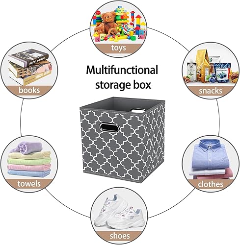 Vista 88 de Contenedores de almacenamiento de tela de tela, organizador de cubos de tela con asas dobles, cestas de almacenamiento plegables para el hogar