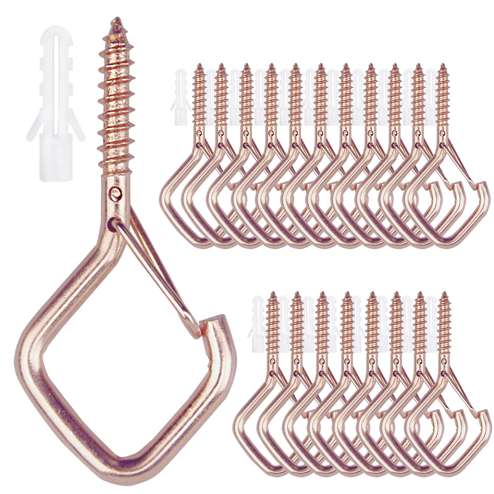 Sexoeie Eye Screw Hooks for Hanging Heavy Duty with Safety Buckle.Metal Ceiling Hooks for Hanging Plants,Cup,Wind Chime,Bird Feeders,String Lights at Indoor&Outdoor,2.36 Inches Rose Gold 20PCS