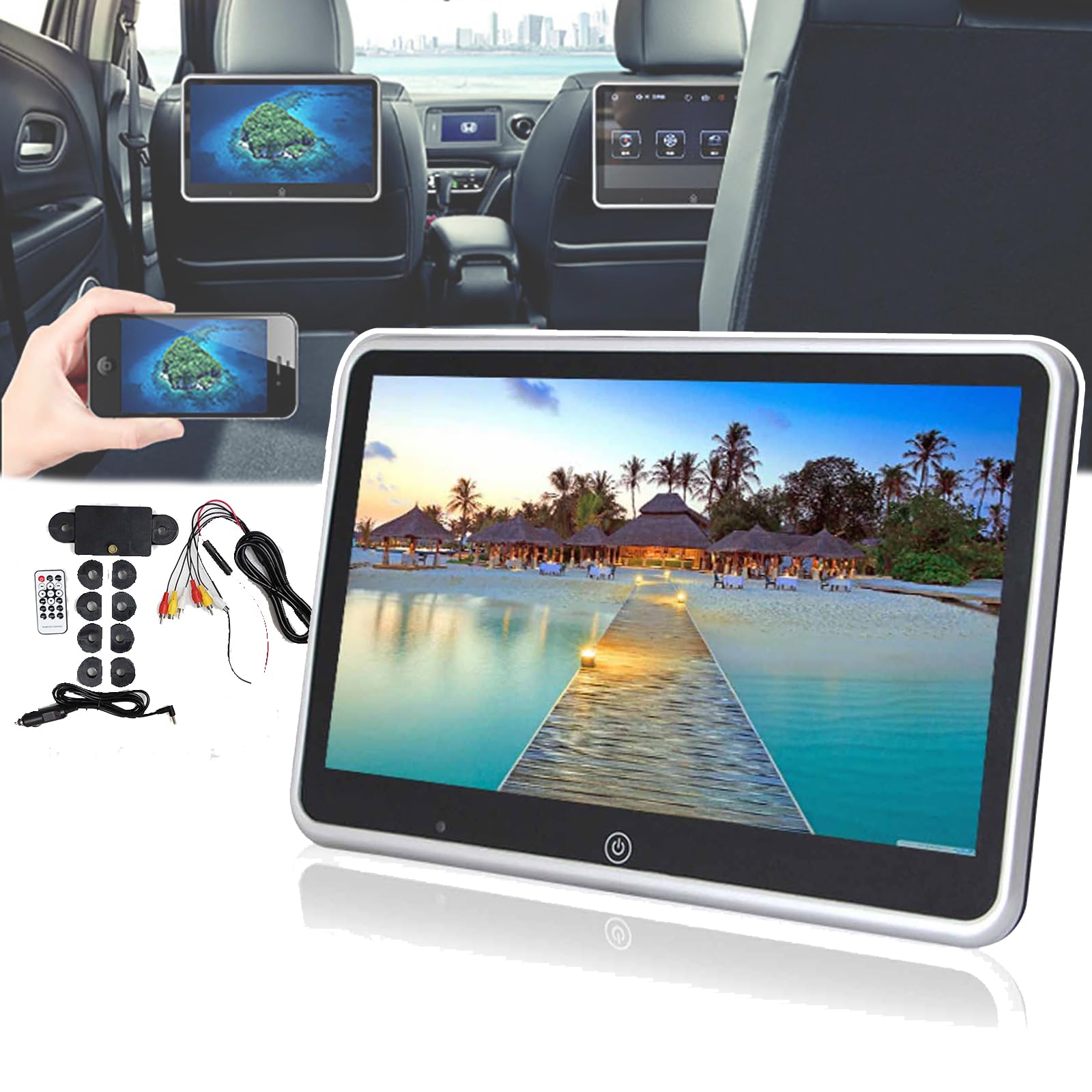 10.1 Inch Car Headrest Display, Full Touch Screen, MP5 Car Entertainment Rear, 9 Languages,Supports USB+Headphone Jack+Speaker, for Rear-seat Entertainment,1pcs