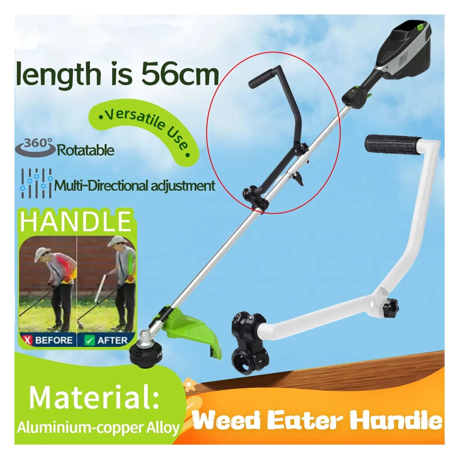 Estensione ergonomica del manico del decespugliatore accessorio per tosaerba con impugnatura per la cura dell'erba, design durevole e confortevole per una manutenzione efficiente del prato
