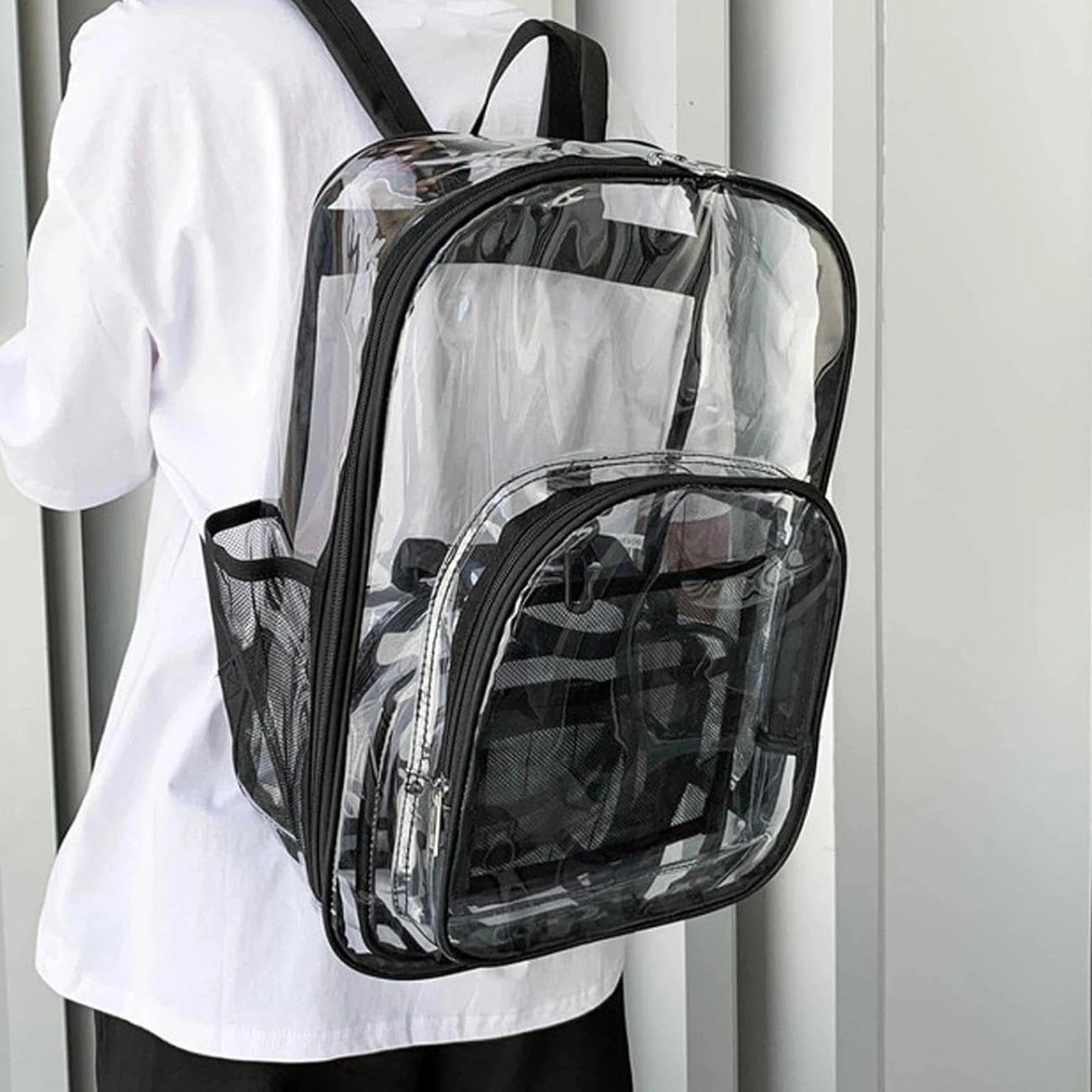 Zaino Trasparente Grande in PVC Impermeabile Plastica Scuola Borsa Robusto Durevole Casual Bag Zainetto Borsa Libro per Scuola Palestra Lavoro Viaggio Stadio Uomo Donna (Version A)