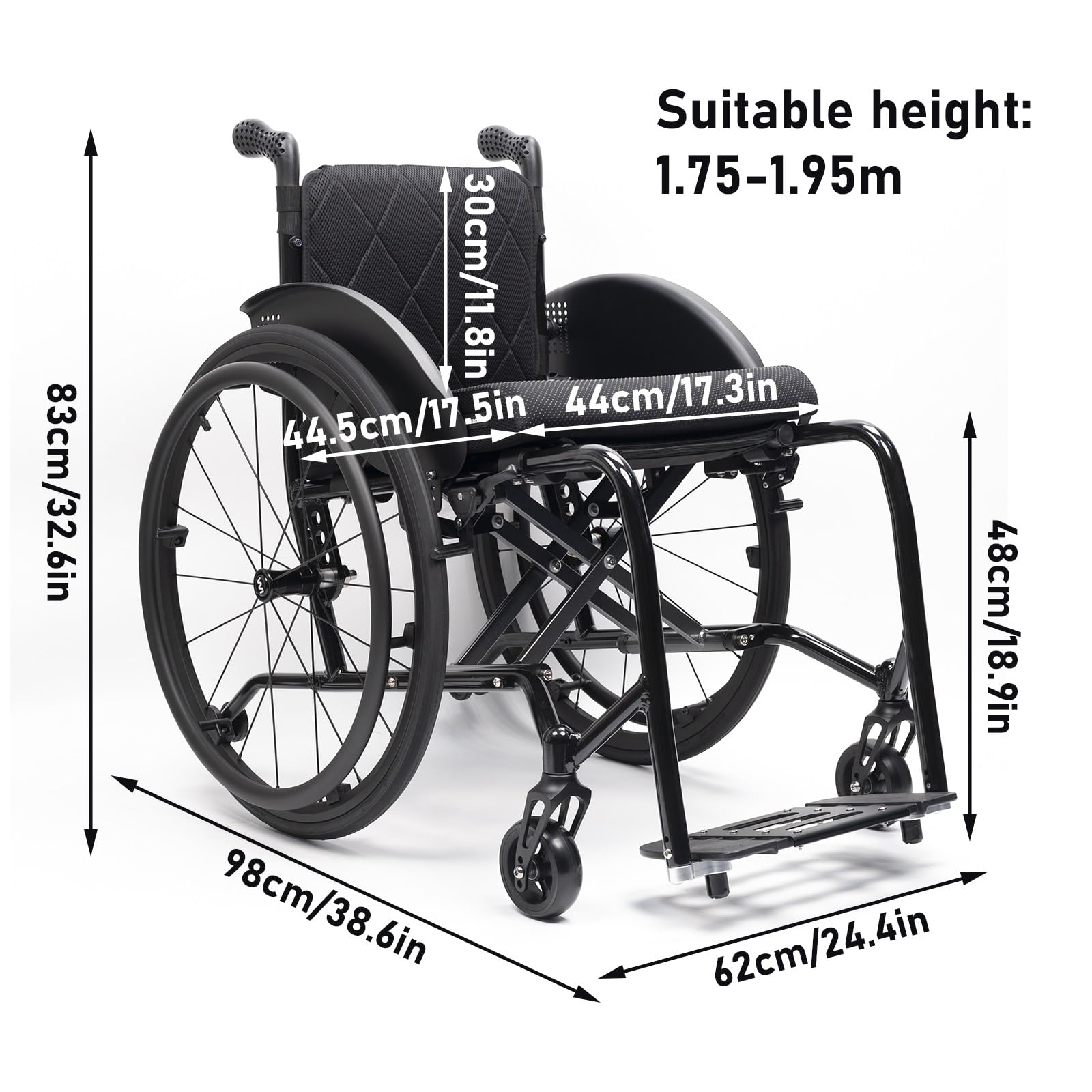 Silla De Ruedas Ligera Para Adultos,marco de aleación de aluminio,Sillas De Ruedas Deportivas Manuales Plegables con Ruedas Desmontables,Ruedas extracción con un botón(Seat width 44cm/17.3in)