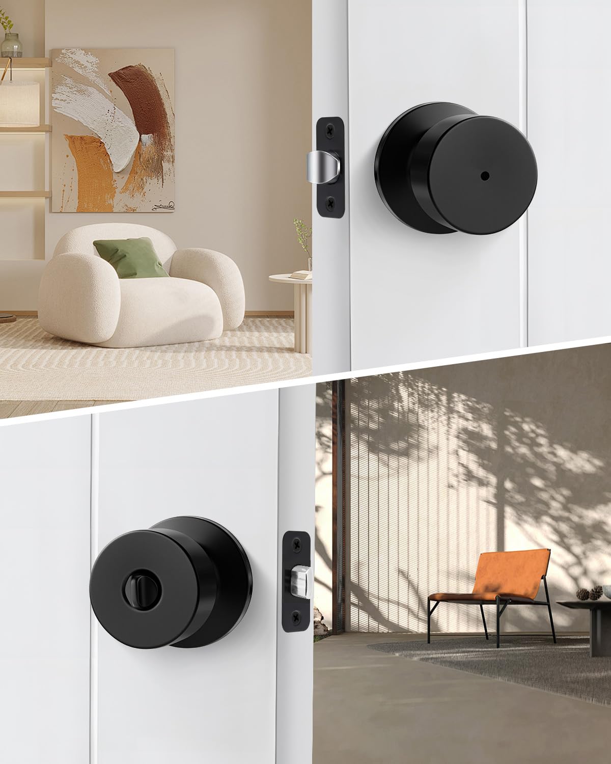 Matte Black Door Knobs - 6 Pack Privacy Locks -2