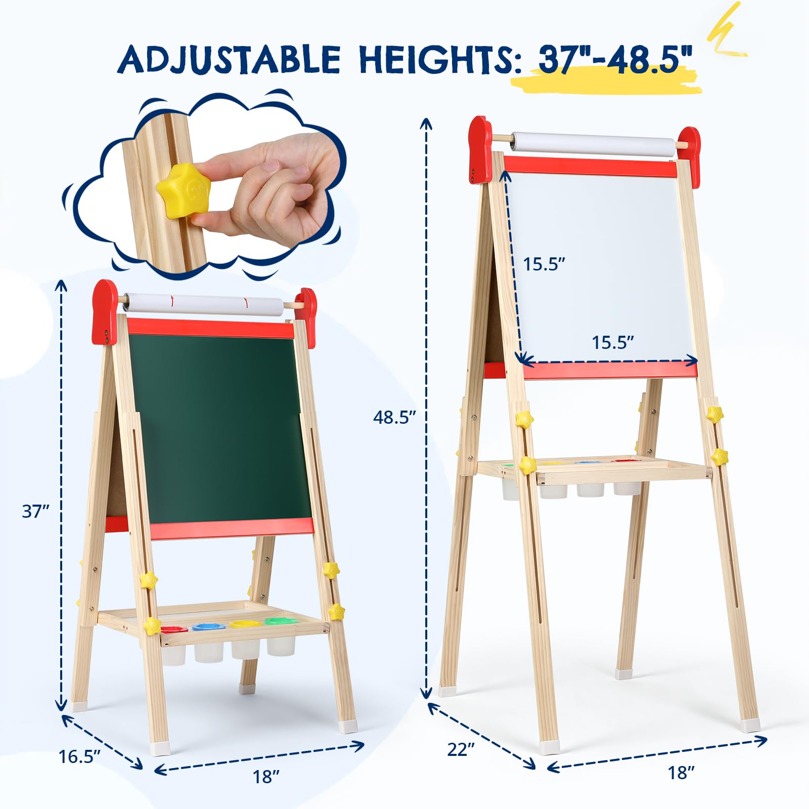 Kinder Staffelei, 3-in-1-Staffelei zum Malen mit Magnettafel, Zeichenpapier, Tafel, Höhenverstellbar Standtafel,Geschenk für Kinder,Rot