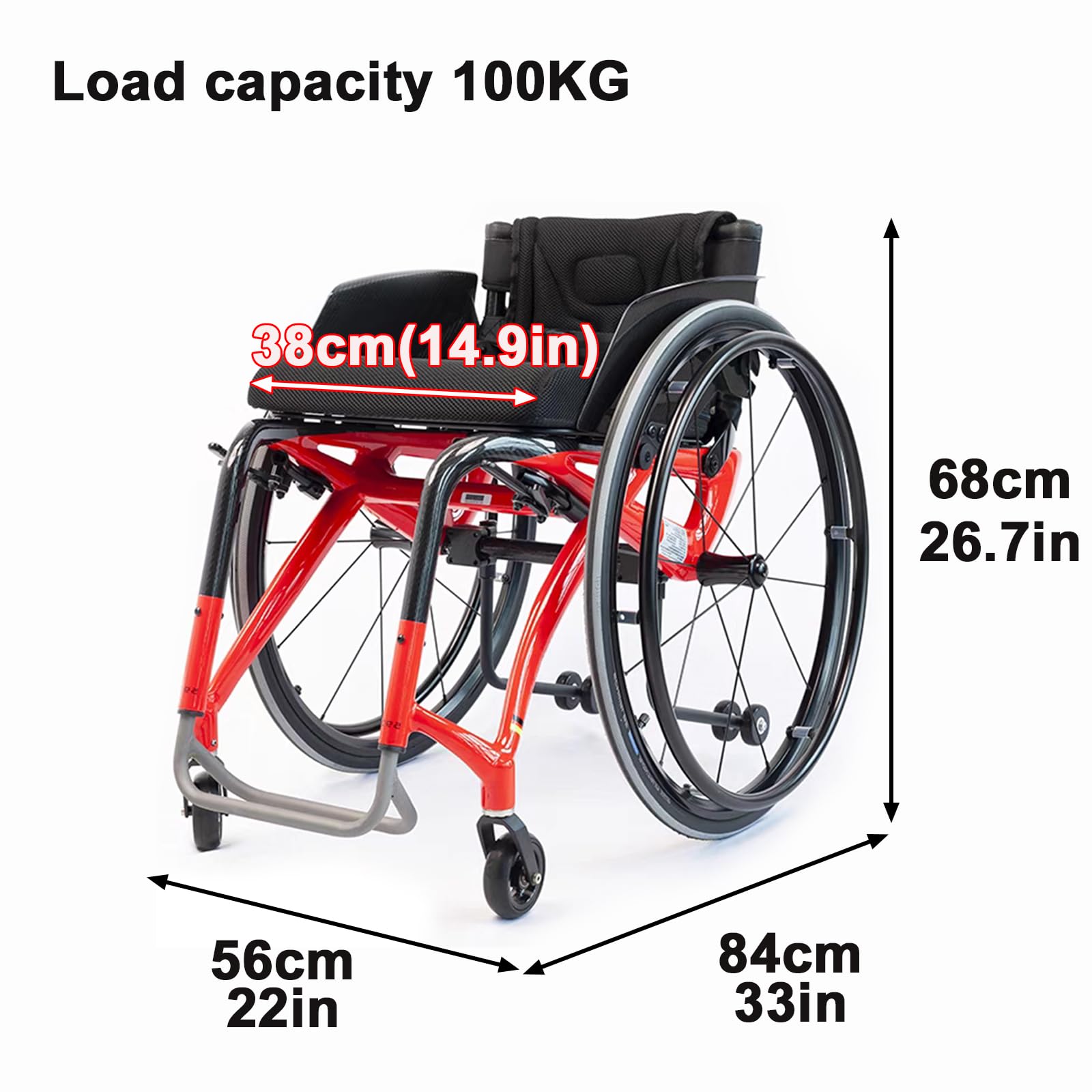 Sillas de Ruedas para Adultos Silla de Ruedas Ligera Y Plegable de Fibra de Carbono Silla de Ruedas Deportiva Apta para Adultos/56X84X68Cm(22X33X26.7Inch)