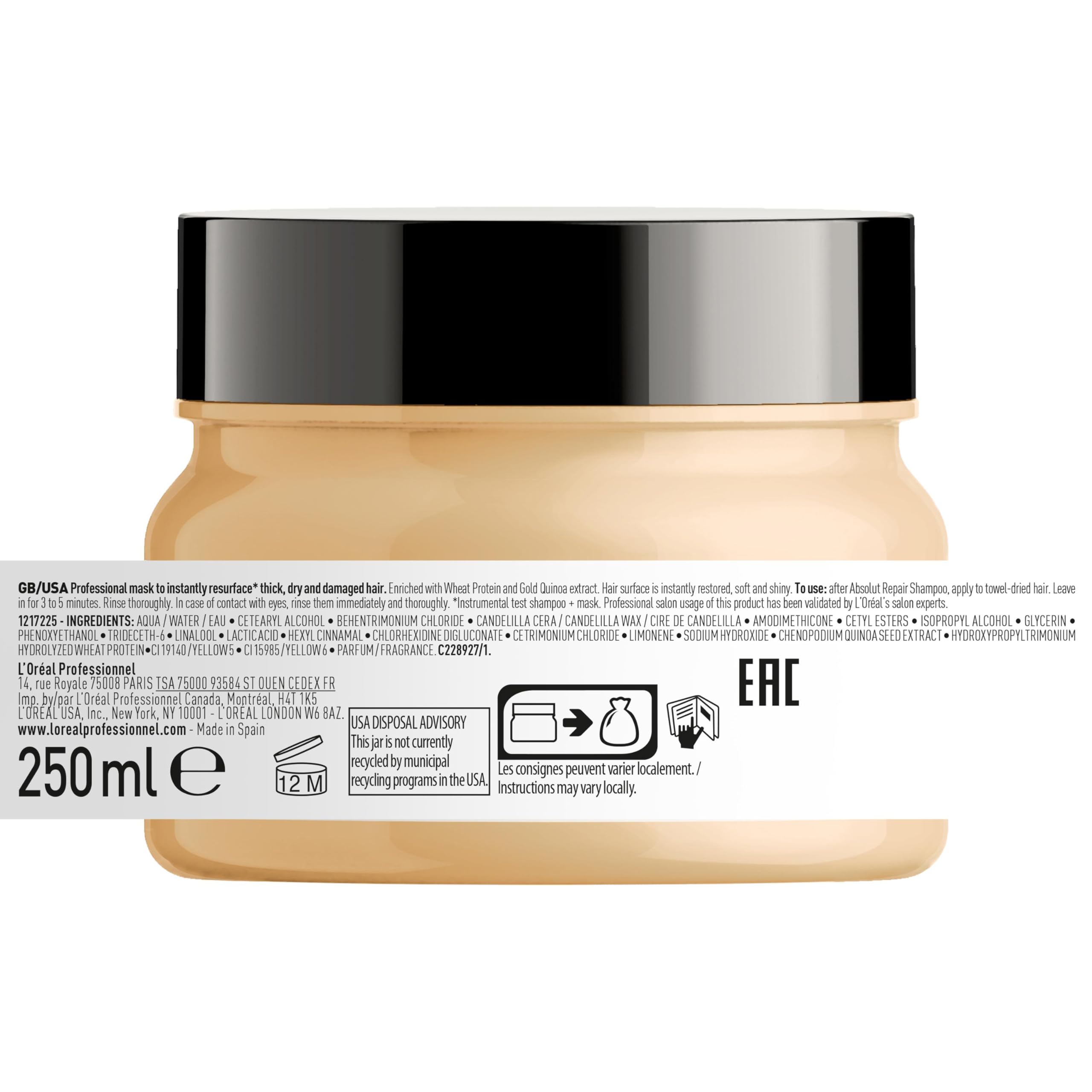 L'Oréal Professionnel Reparierende Haarmaske für strapaziertes und trockenes Haar, Mit Quinoa, Serie Expert, Absolut Repair Maske