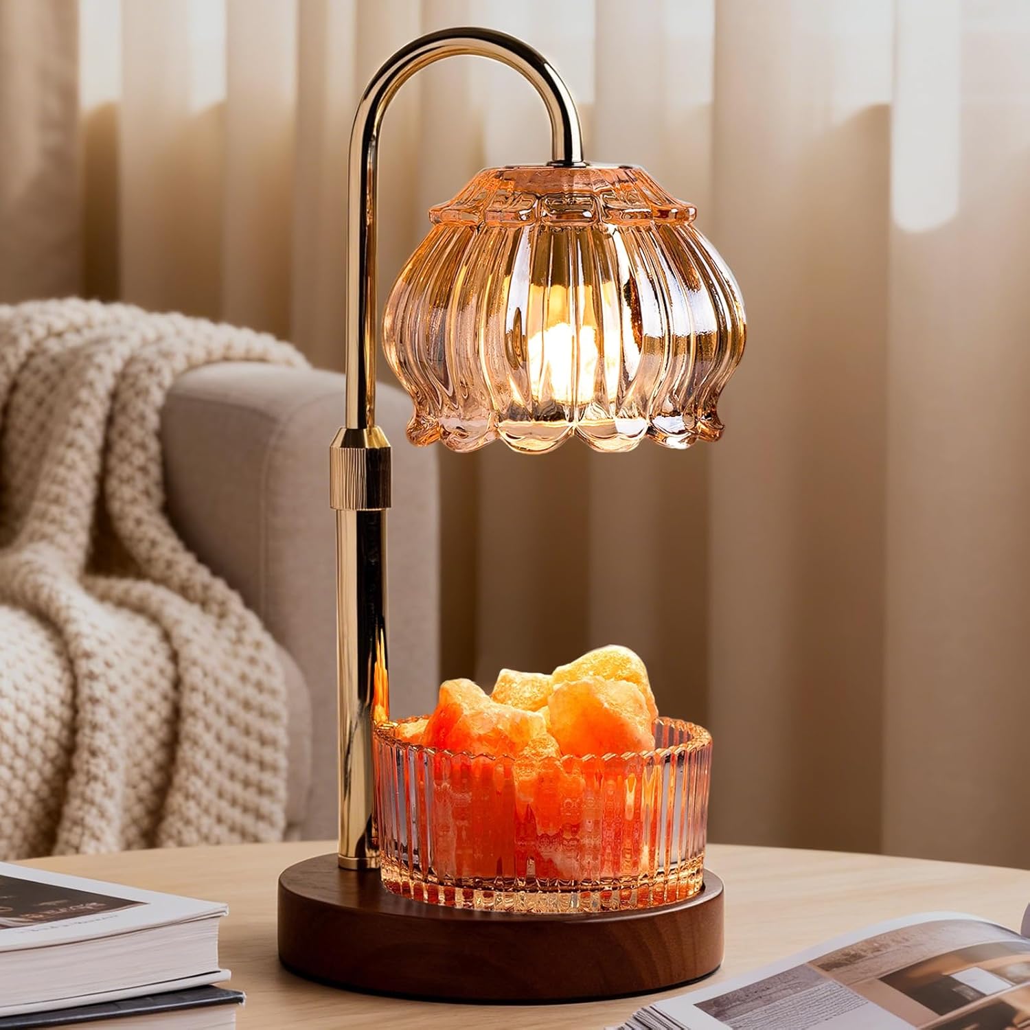 Runyangshi 11.5in Crystal Salt Lamp, Natural Himalayan Salt Crystal Healing Lamp, Adjustable Height and Timed Heating Candle Lamp, Aromatherapy/Crystal Healing, Birthday Gift for Women and Mothers