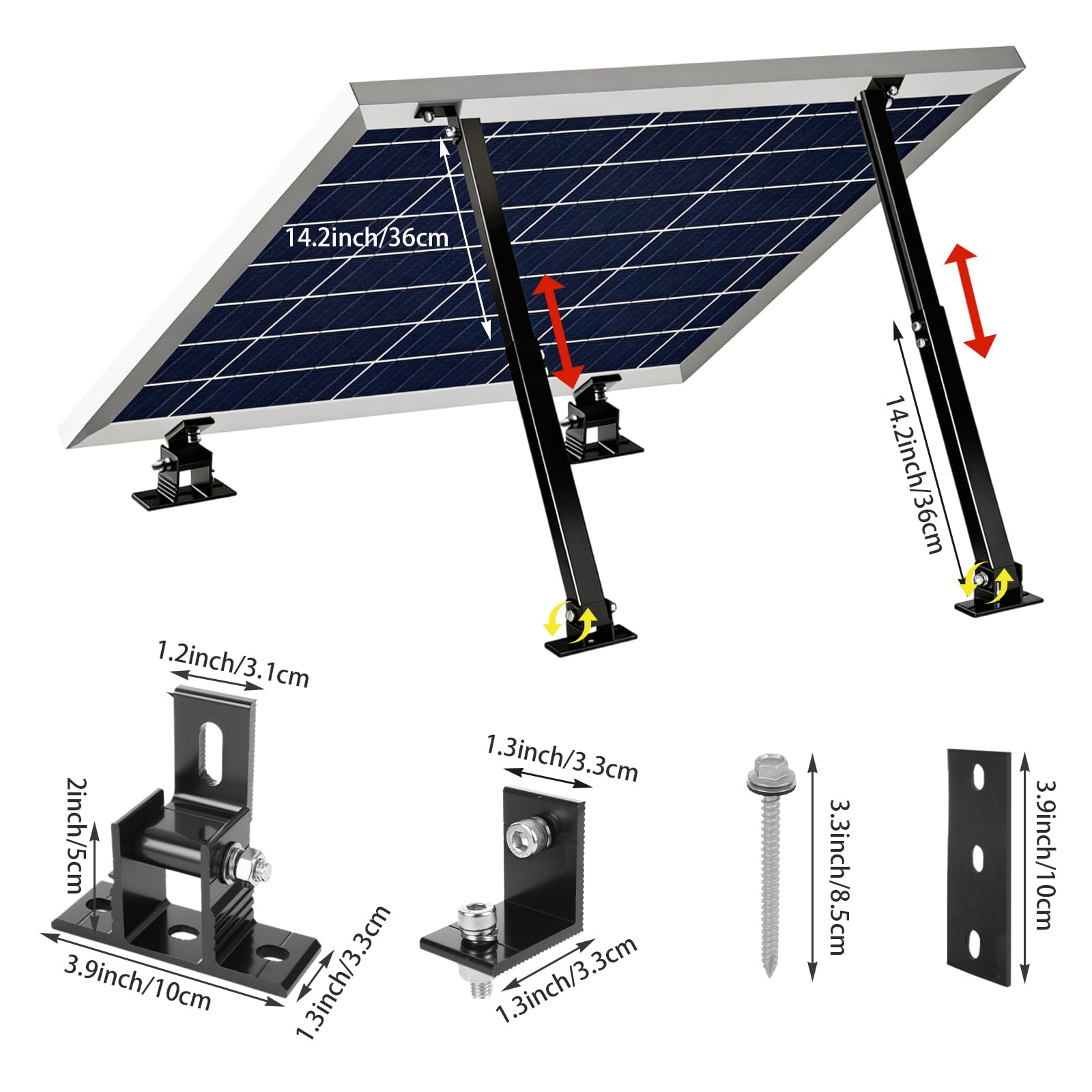Acrux7 Solarmodul-Halterung, 2er-Set, Aluminiumlegierung, verstellbare Solarmodul-Halterungen, Ständer für 50 W, 70 W, 100 W, 150 W, 200 W, 300 W, 400 W Paneele, Wohnmobil, Dach, Boot, flache