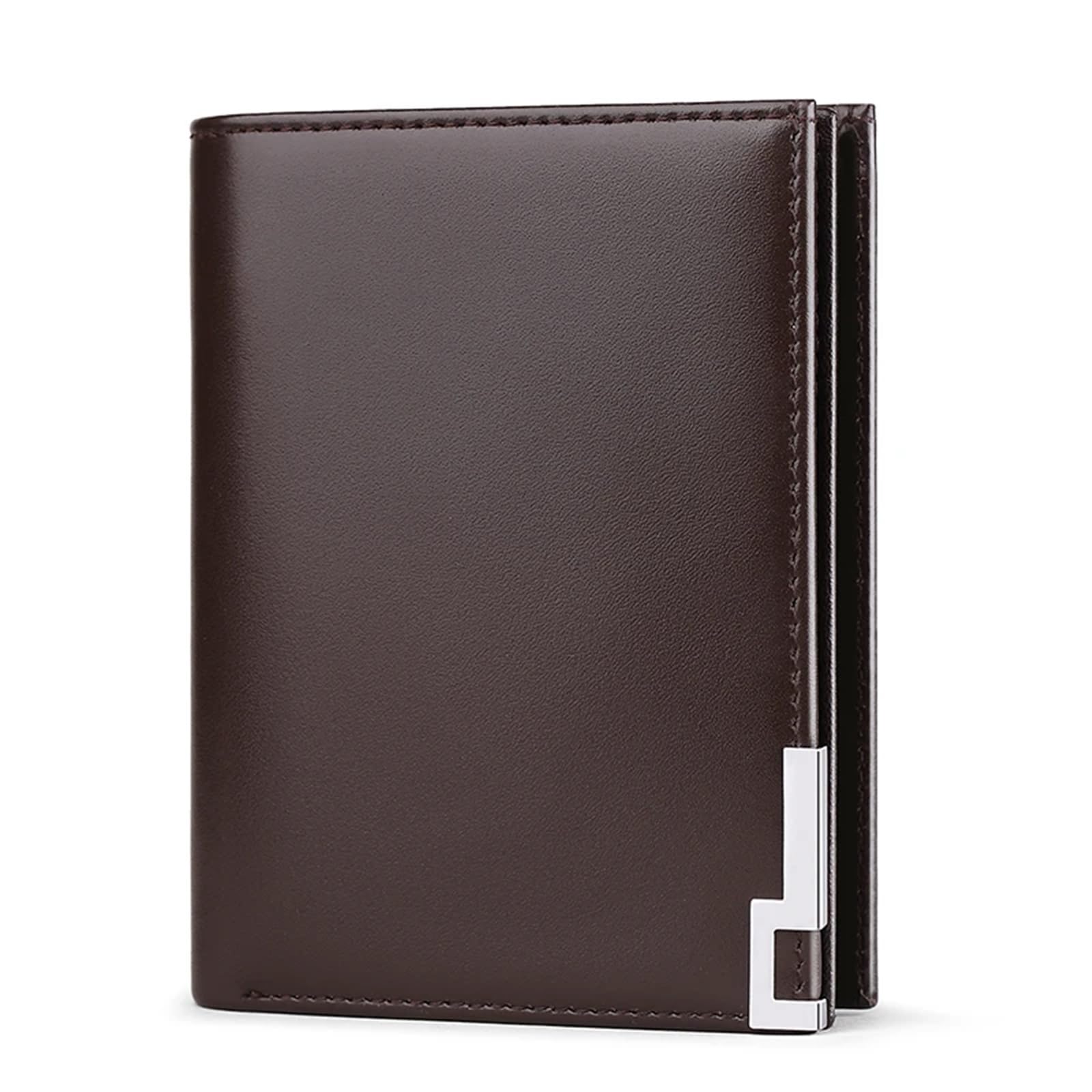 Portafoglio in vera pelle da uomo in vera pelle porta carte di credito, portafoglio in vera pelle bovina porta carte di credito, Marrone a, One Size, Classico
