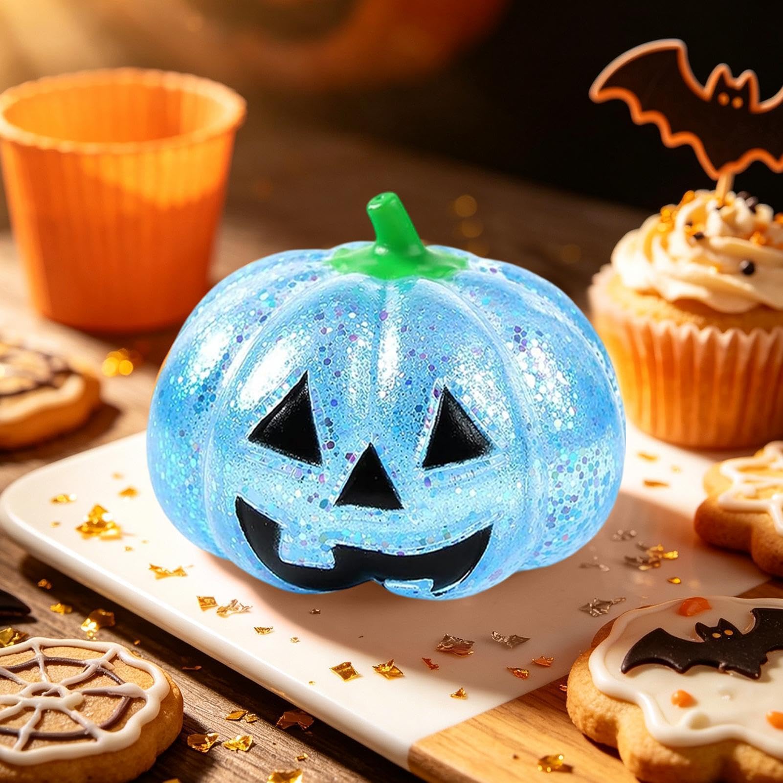Halloween Pumpkin Squishly Toy - Glitter Squishly Ghost Inside