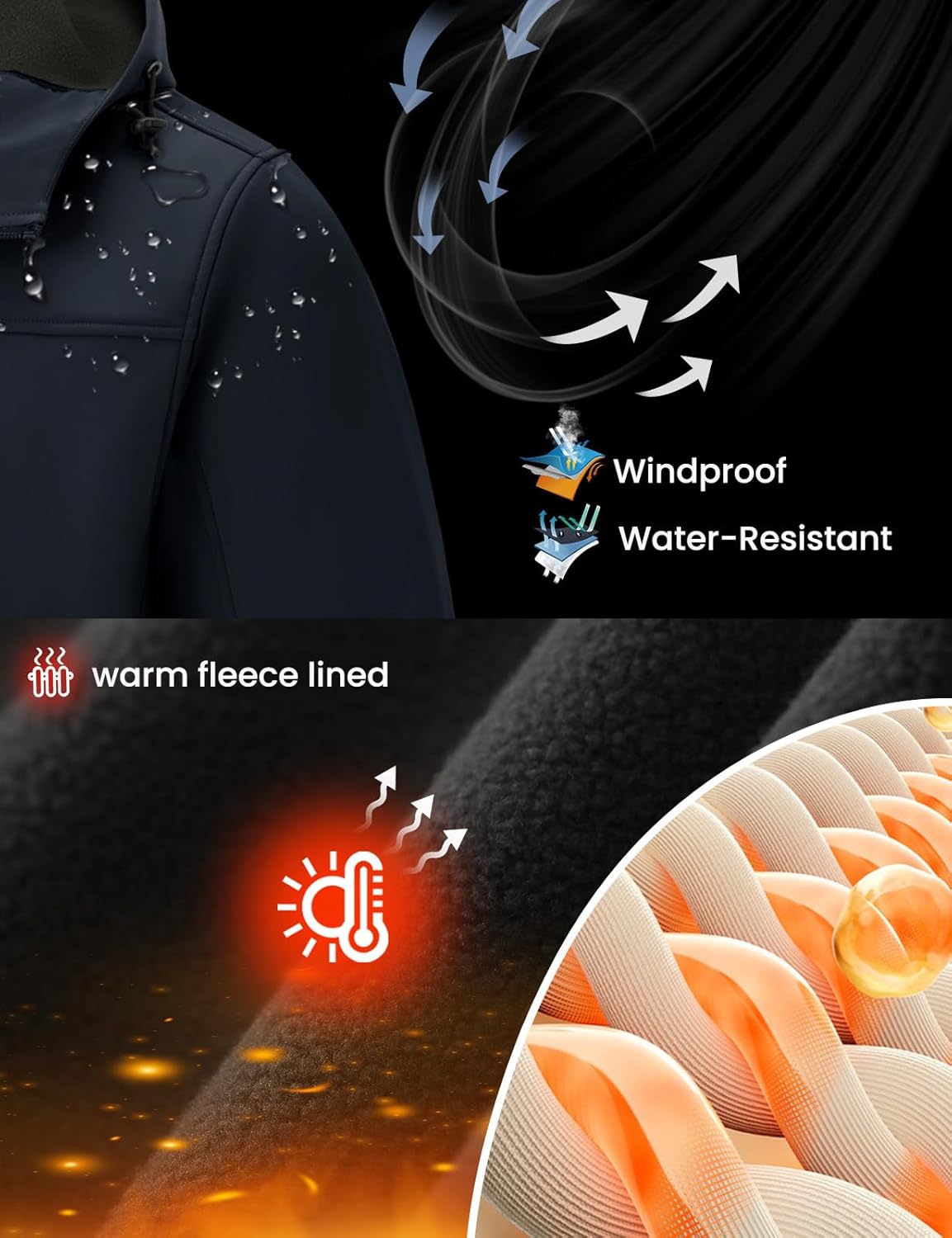 Rdruko Men's Winter Jackets Fleece Lined Hooded Water Resistant Insulated Windbreaker Softshell Jacket for Outdoor Hiking - Image 3
