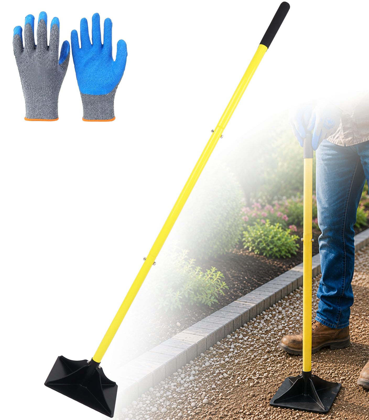 20 x 20 cm in acciaio strumento manomissione terra Heavy Duty mano manomissione compattatore suolo | Manomissione manuale con guanti da lavoro per livellare terreno, ghiaia, asfalto, finitrici, vialetti, terrazze e giardini