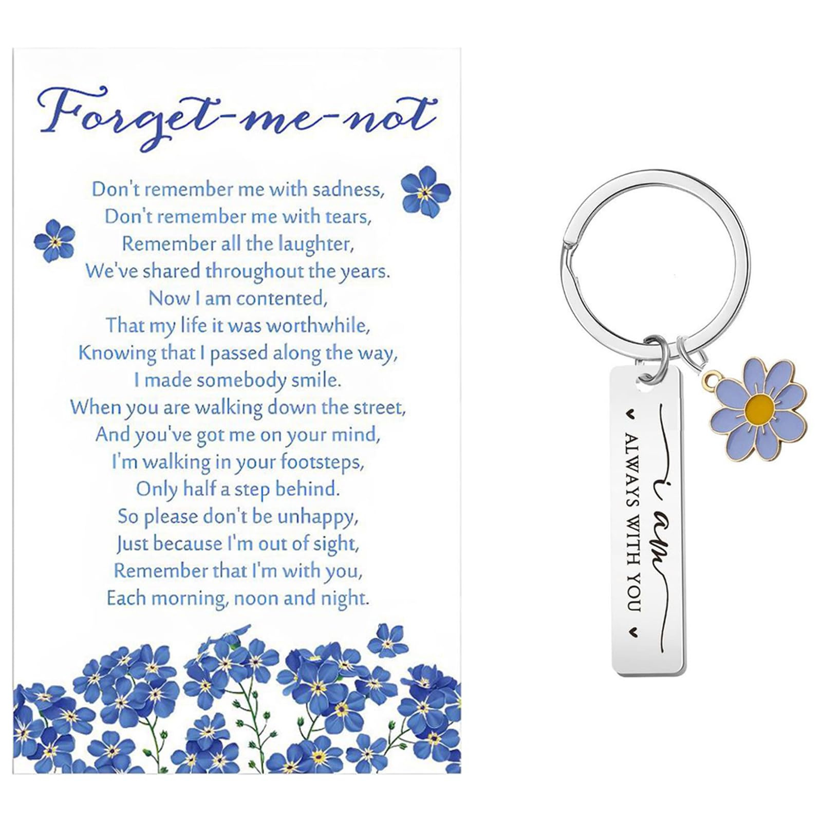 Virelle Unisex Silver Memorial Keychain Funeral Favours For Guests, Forget Me Not Sympathy Keyring With Poem Card & Organza Bag, Remembrance Gifts For Loss Of Loved One Keepsake, Flower Keyring For Men Women