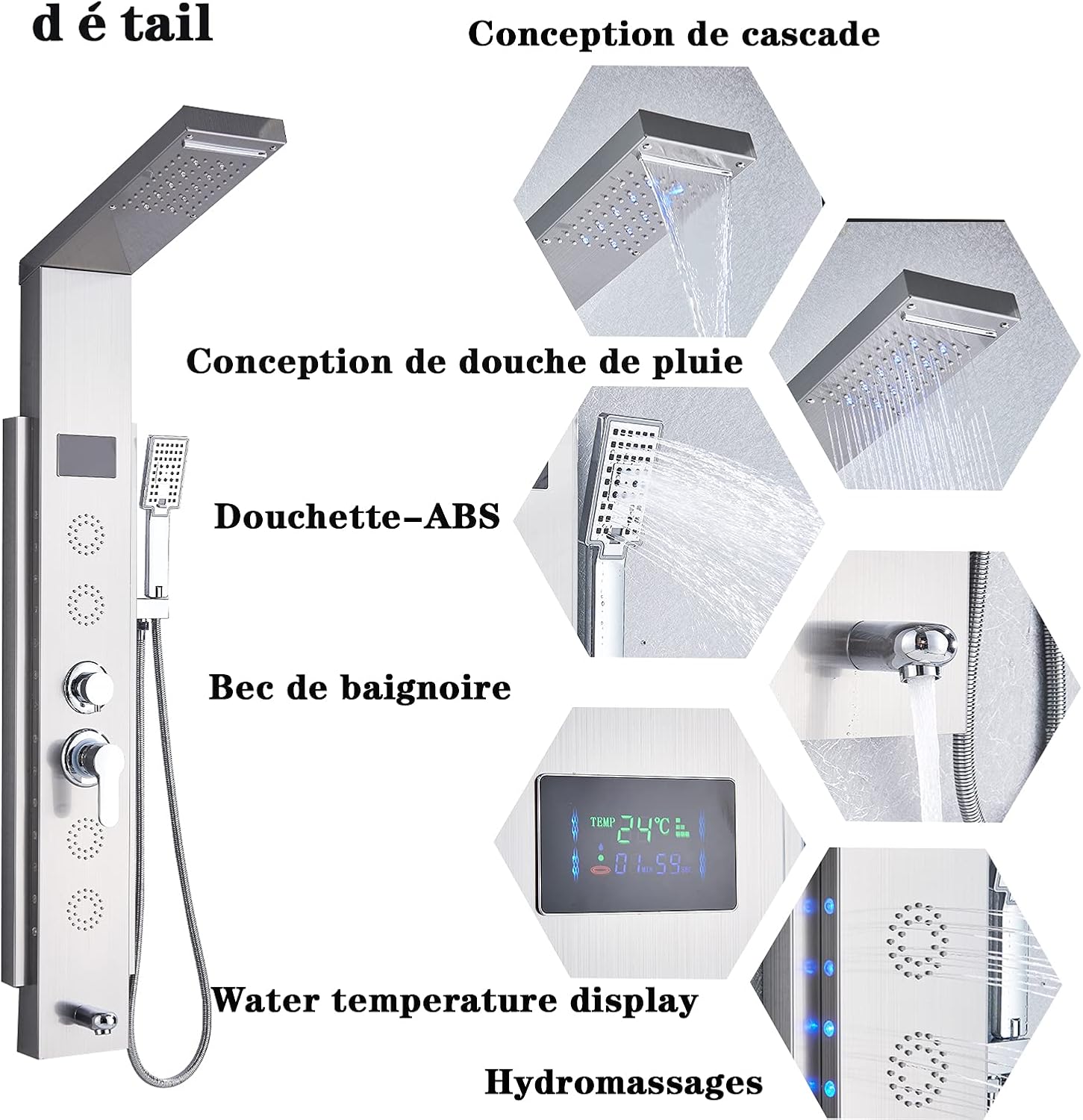 Panel De Ducha De Luz LED Con Sistema De Columna De Ducha De Chorro De Masaje SPA Para Baño,Niquel Pulido 13 Panel De Ducha De Luz LED Con Sistema De Columna De Ducha De Chorro De Masaje SPA Para Baño,Niquel Pulido -Hogar Baño Tienda