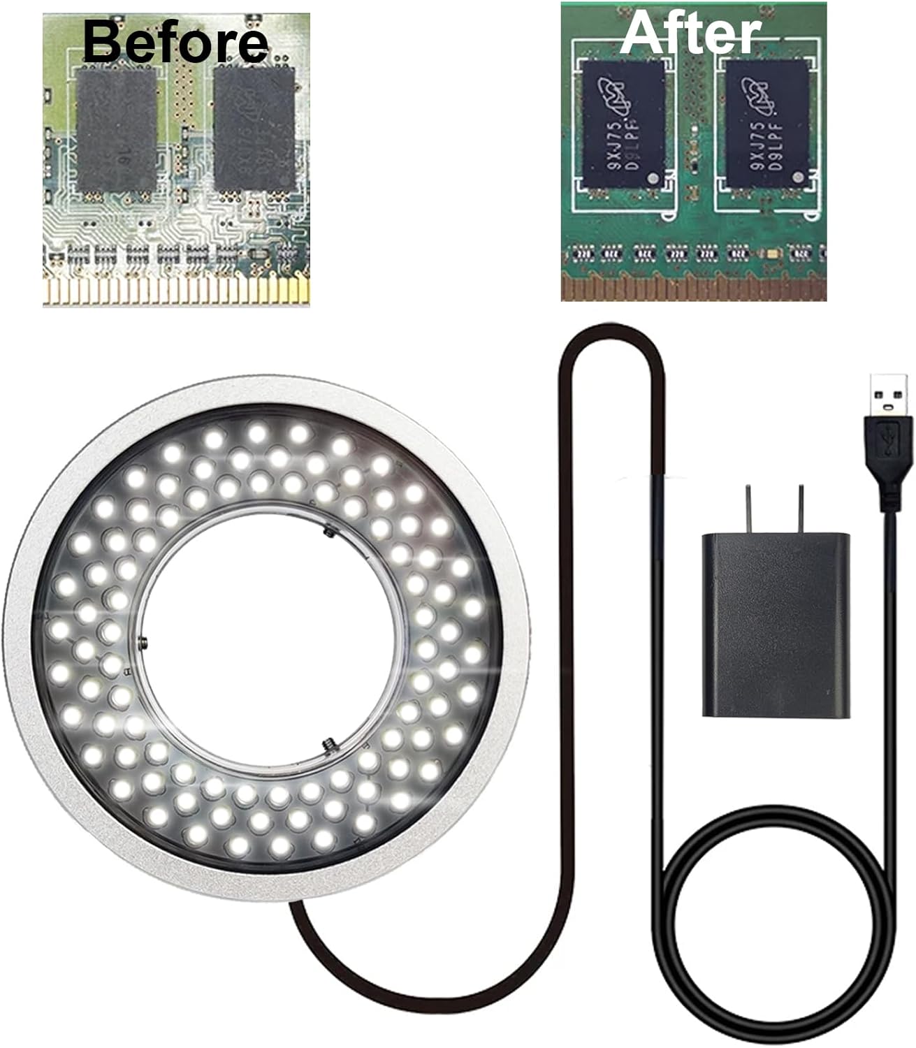 Polarized Microscope Light Anti Glare LED Ring Illuminator, USB Adjustable 96 LED Ring Light for Industry Monocular Binocular Trinocular Stereo Microscope Camera for PCB Repair