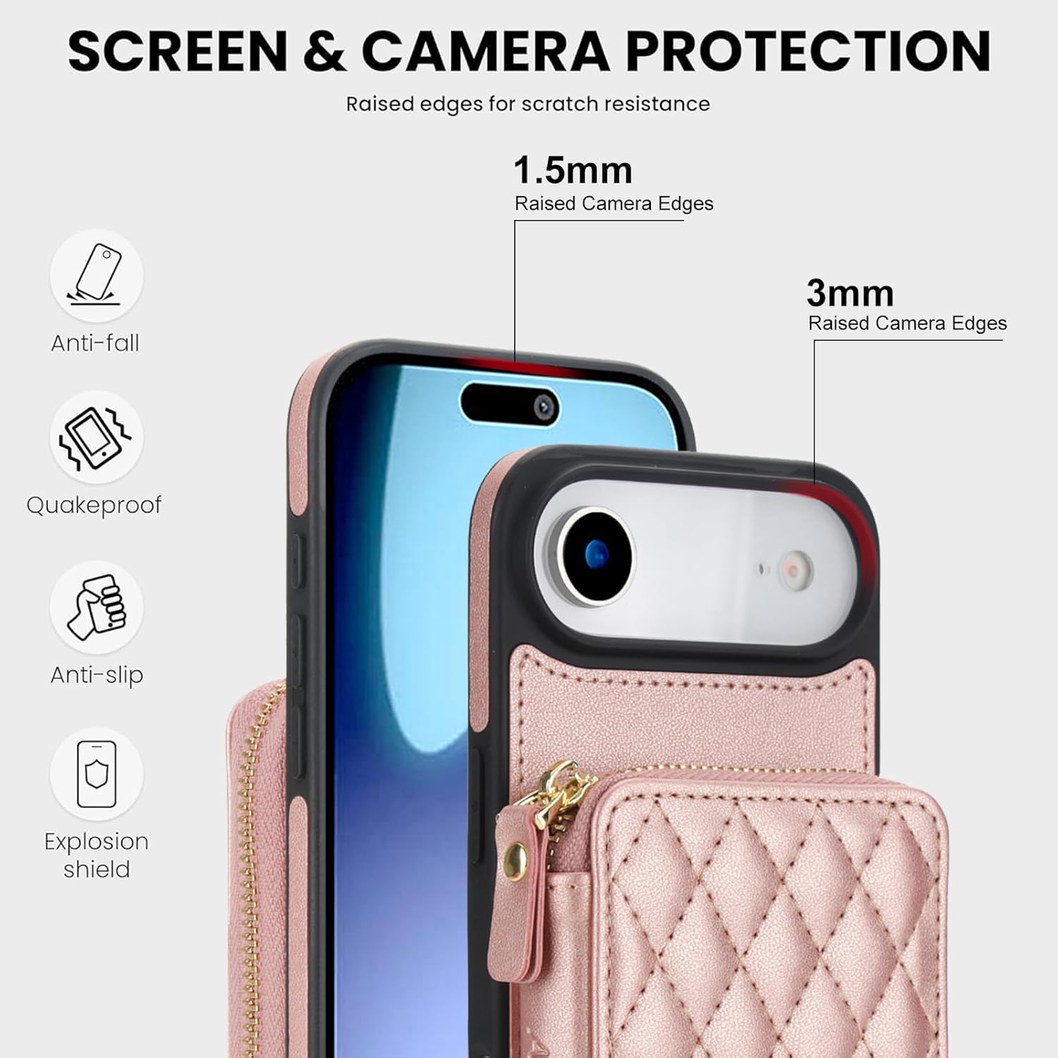 RFID Blocking Crossbody Zipper Wallet Leather Phone Case for iPhone Air (Pink)