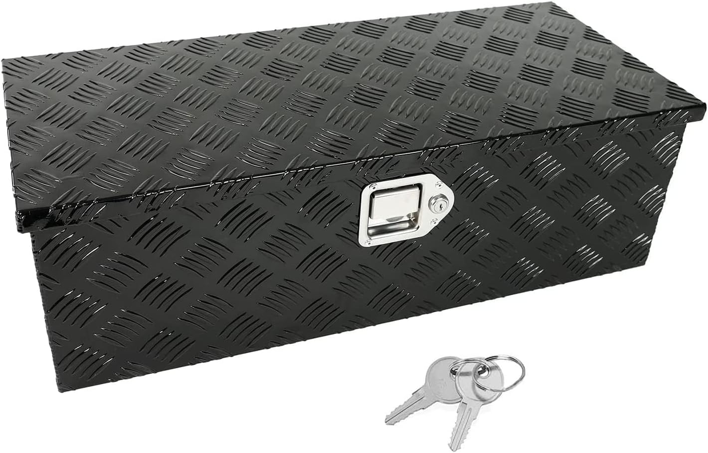 Aluminum 5 Bar Tread Tool Box Truck Car Outdoor Trailer Pickup Underbody Toolbox RV Storage Organizer with Lock Latch Keys Black 30" X 13" X 10"
