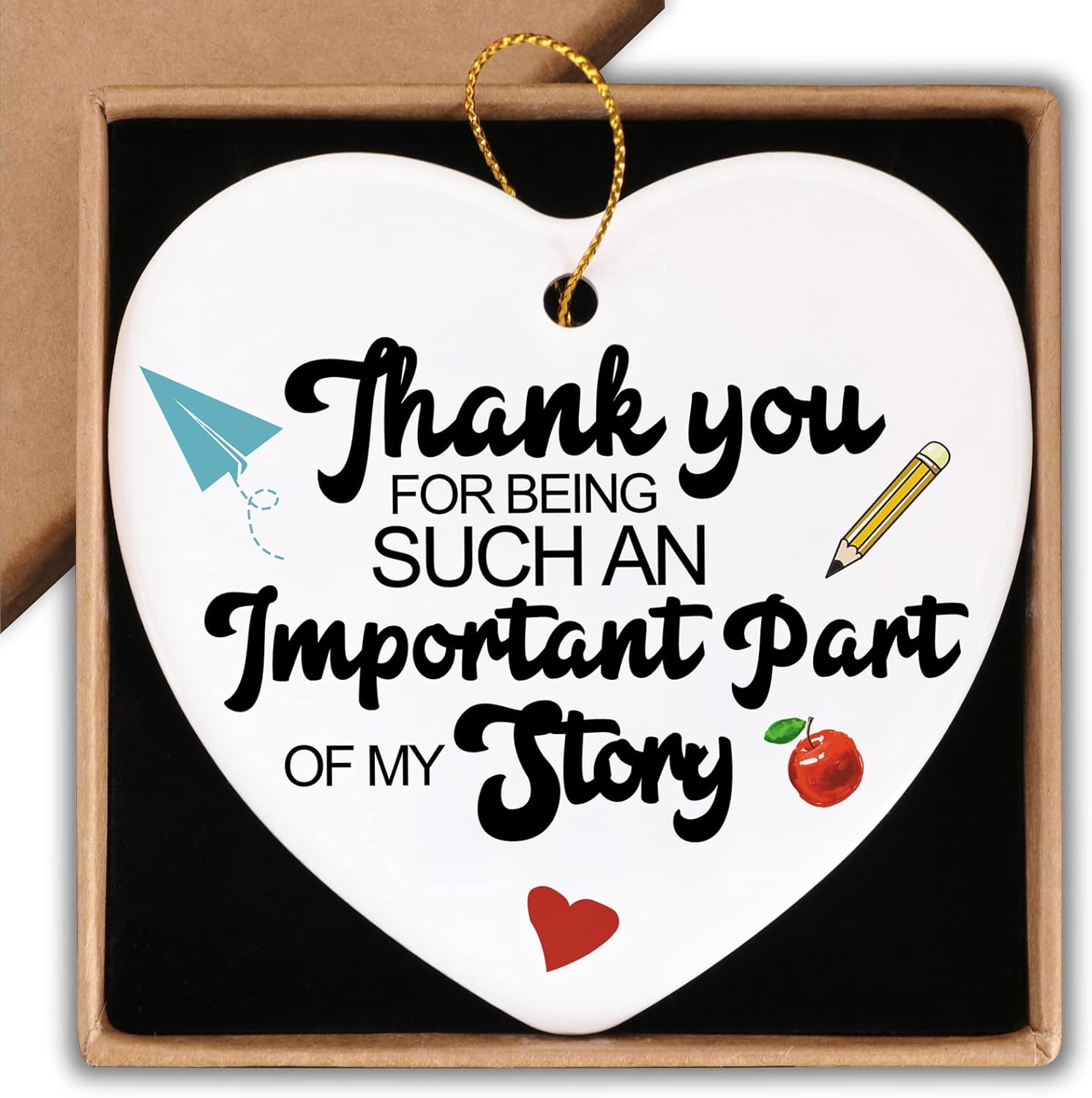 Teacher Appreciation Gifts Ornament Keepsake Sign Heart Plaque Thank You for Being Such an Important Part of My Story Best Teacher Gift Birthday Christmas Thank You Gifts for Teacher