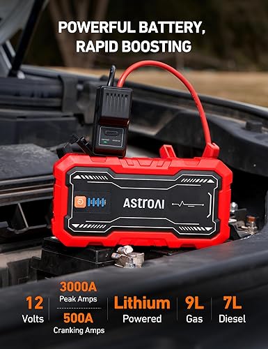 Miniatura 2 de AstroAI S8 Pro - Arrancador de batería de coche, batería de arranque de pico de 3000 A para motores de gasolina de hasta 9.0 L y 7.0 L, caja de