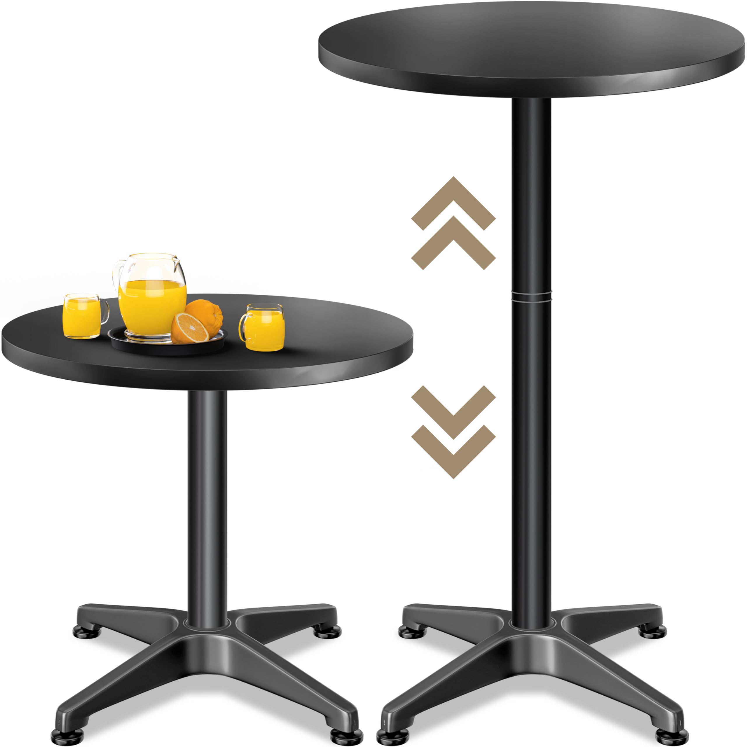 CASARIA® 2in1 Height Adjustable Bar Table | 70 x 115 cm Aluminum Stainless Steel Round Weatherproof Outdoor Indoor Camping Bistro Table | Garden Balcony Patio Furniture | Black