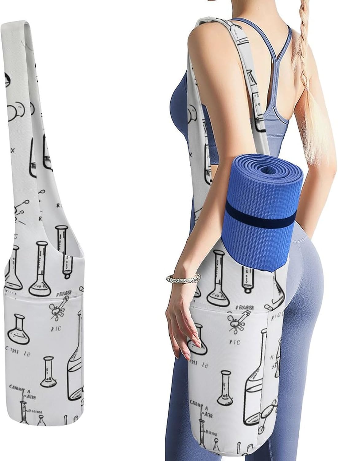Yoga Mat Carrying Bag,Chemistry Print Printed Women's Yoga Bag with Multi-Functional Storage Pockets,Large Yoga Mat Bag Fits Most Size Yoga Mats