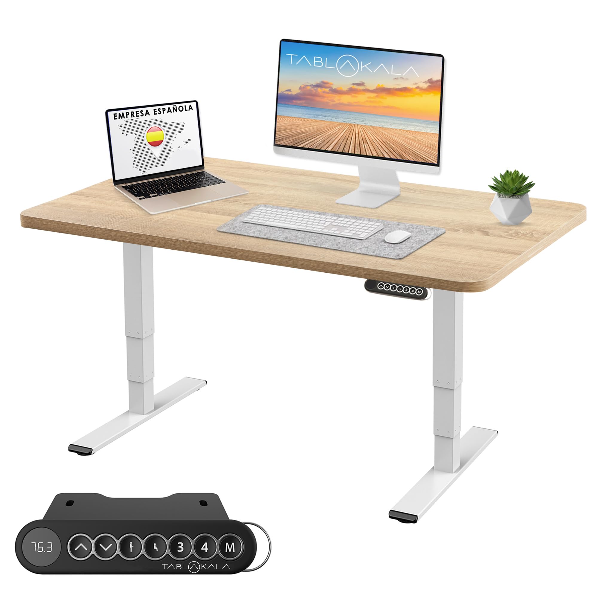 Escritorio Elevable 2 Motores, Ajustable en Altura 62 a 127cm, Mesa Escritorio Elevable, Standing Desk, Mesa Elevable Secretaria, Esquinas Redondeadas (Blanco + Tablero Roble, 120 x 60 cm)