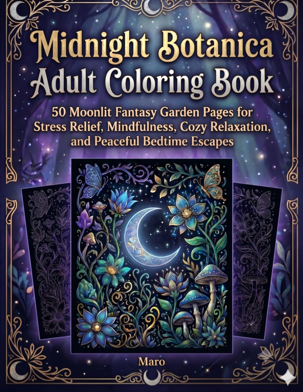 Midnight Botanica Adult Coloring Book: 50 Moonlit Fantasy Garden Pages for Stress Relief, Mindfulness, Cozy Relaxation, and Peaceful Bedtime Escapes