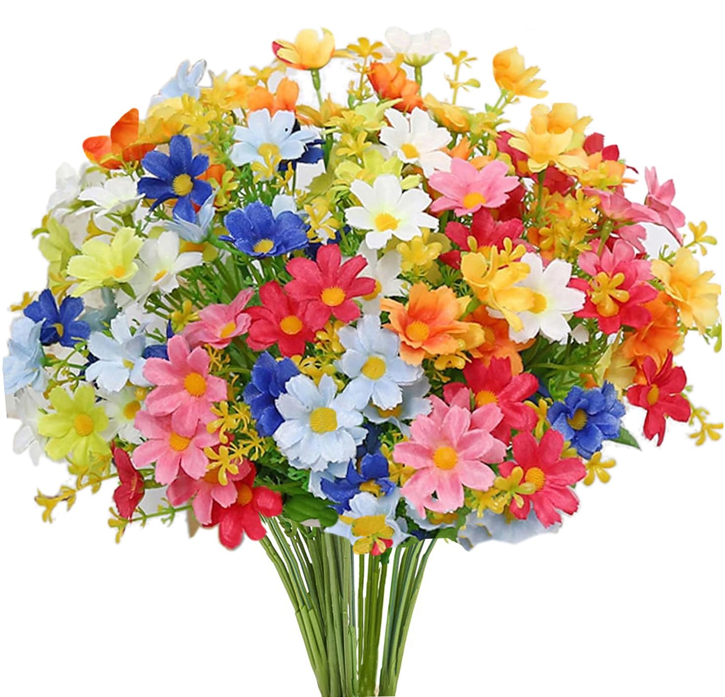 Uhky 6 Bundles Artificial Fake Silk Daisy Flowers 6 Colors Outdoor UV Resistant Plants Fake Flowers Home Wedding Office Garden Decoration (6 Colors)