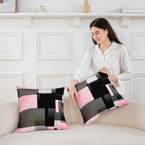 Miniatura 10 de Paquete de 2 fundas de almohada para exteriores, color rojo burdeos, juego de fundas de cojín geométricas cuadradas de color marrón y gris,