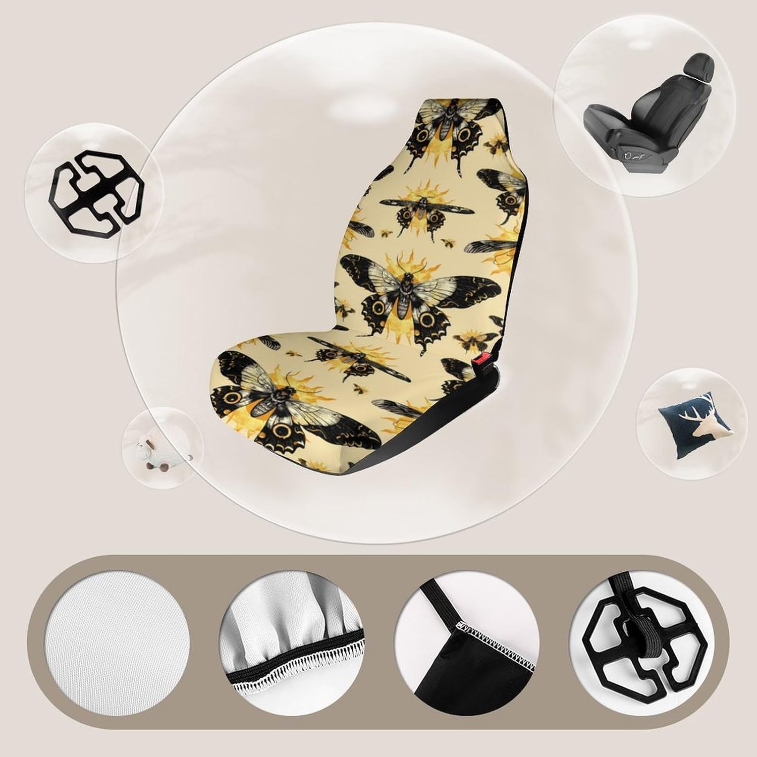 Moth Sun Mystical Gothic Car Seat Covers Automotive Seat Covers Car Seat Protector Auto Front Seats Protector for Most Cars 1PCS