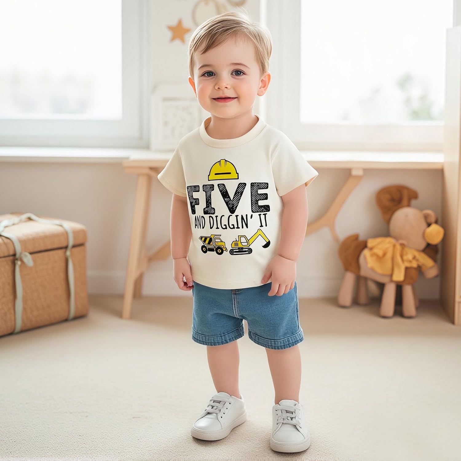 Toddler Baby Boy Girl Birthday Shirt Excavator T-Shirt Top 1st 2nd 3rd 4th 5th Birthday Party Gift Graphic Tees